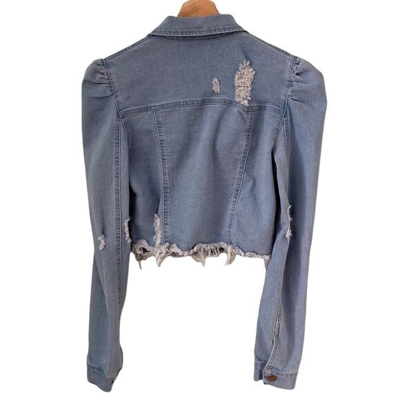 Shein Front Button Raw Hem Crop Denim Jacket in Size XS - Picture 5 of 11